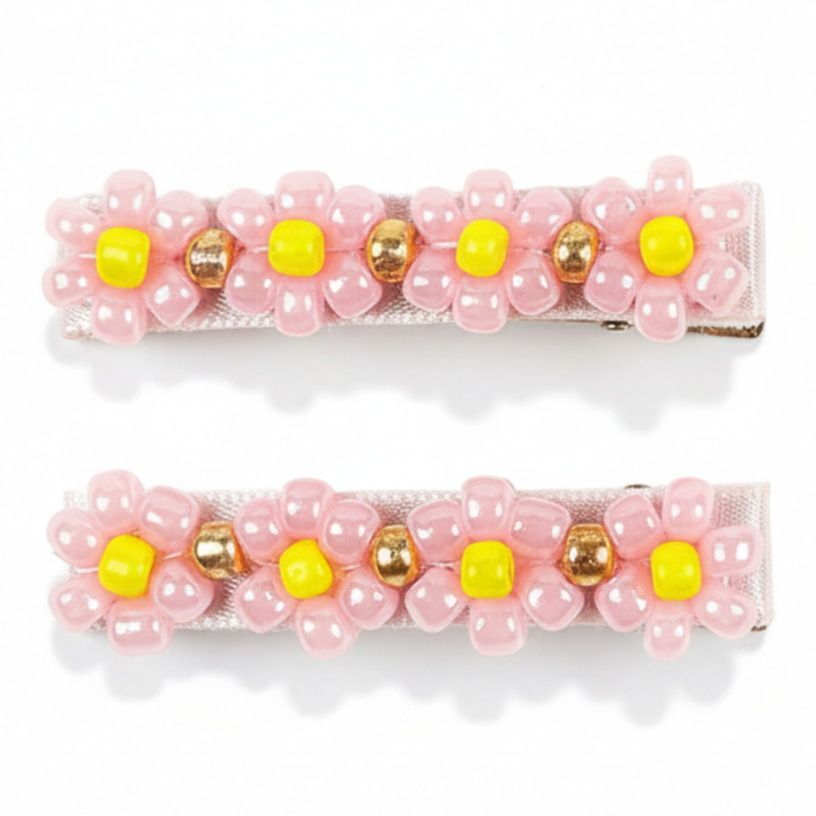 Spinki do włosów z kwiatuszkami z koralików 2szt. - jasnoróżowe / Souza!