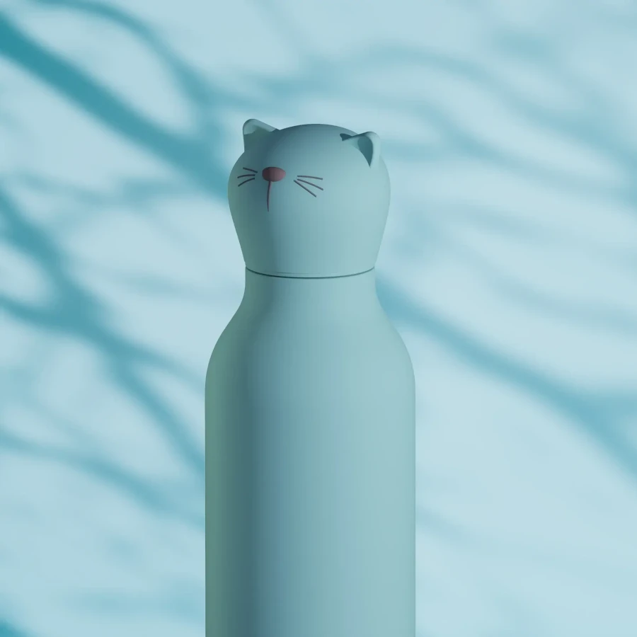 Butelka termiczna ze słomką Bestie, 460 ml - Kot / Asobu