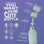 Butelka termiczna ze słomką Bestie, 460 ml - Kot / Asobu