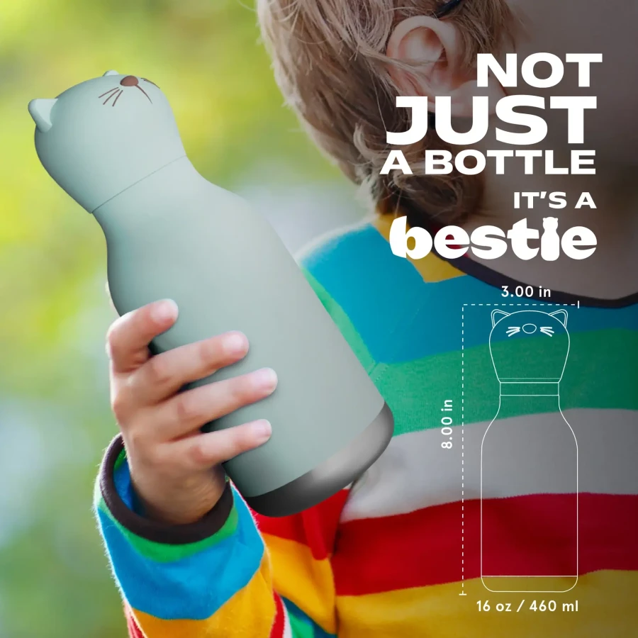 Butelka termiczna ze słomką Bestie, 460 ml - Kot / Asobu