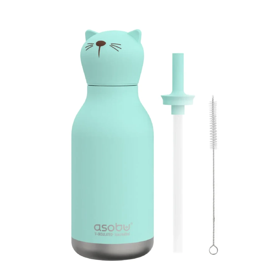 Butelka termiczna ze słomką Bestie, 460 ml - Kot / Asobu