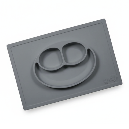 Silikonowy talerzyk z podkładką 2w1 Happy Mat szary / EZPZ