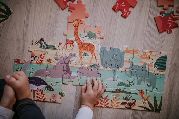 Puzzle obserwacyjne w walizce Rezerwat zwierząt 54 elementy 5+ / Janod