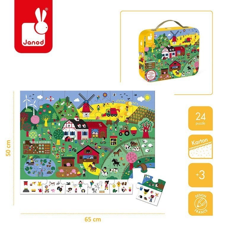 Puzzle obserwacyjne w walizce Farma 24 elementy 3+ / Janod