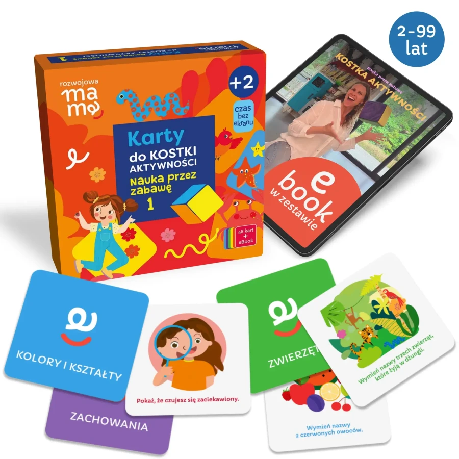Karty do kostki aktywności - nauka przez zabawę 1+ mini e-book 2+ / rozwojowa mama