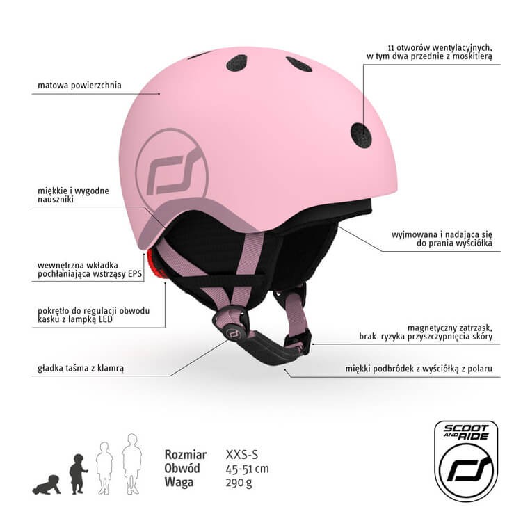 Kask narciarski zimowy XXS-S dzieci 1+ Rose / Scootandride