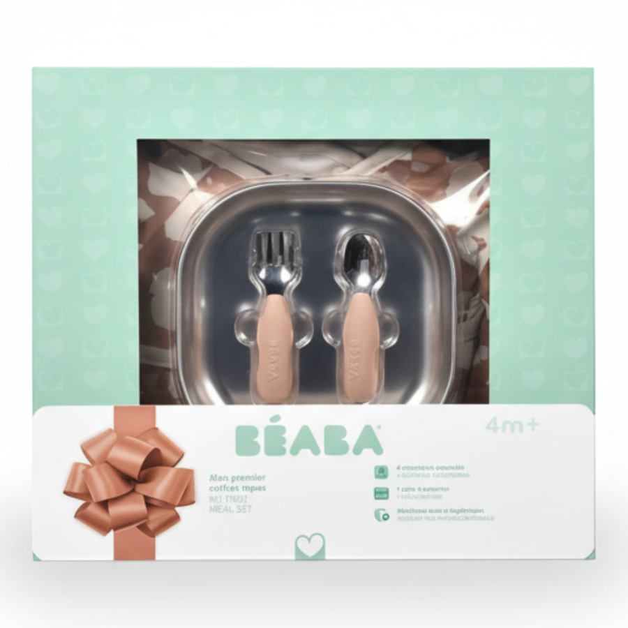 Zestaw prezentowy First Meals 3w1 (talerzyk + zestaw sztućców + śliniak) Savannah bloom / Beaba