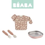 Zestaw prezentowy First Meals 3w1 (talerzyk + zestaw sztućców + śliniak) Savannah bloom / Beaba