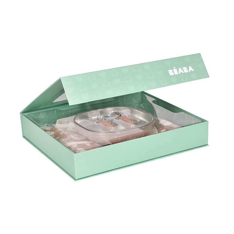 Zestaw prezentowy First Meals 3w1 (talerzyk + zestaw sztućców + śliniak) Savannah bloom / Beaba