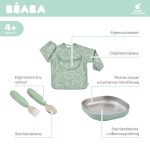 Zestaw prezentowy First Meals 3w1 (talerzyk + zestaw sztućców + śliniak) Sage green / Beaba