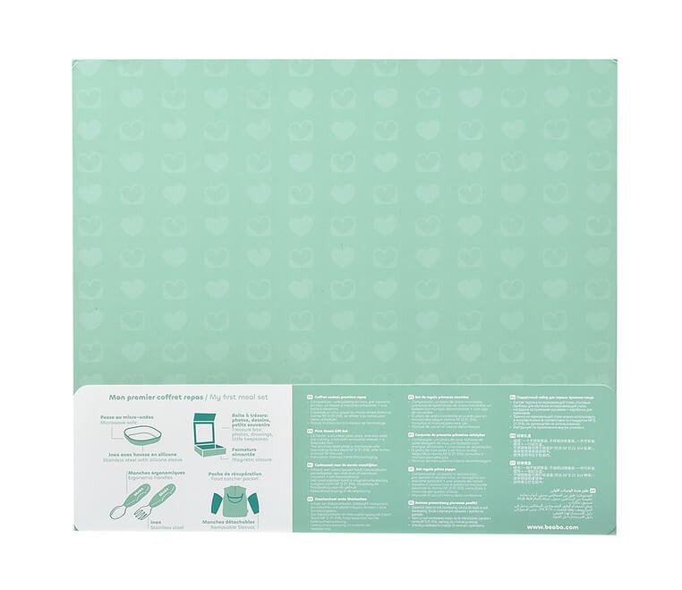 Zestaw prezentowy First Meals 3w1 (talerzyk + zestaw sztućców + śliniak) Sage green / Beaba
