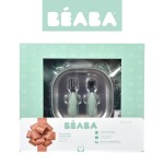 Zestaw prezentowy First Meals 3w1 (talerzyk + zestaw sztućców + śliniak) Sage green / Beaba