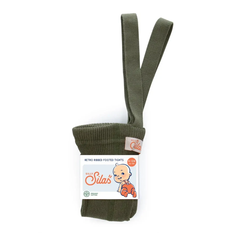 Rajstopki bawełniane ze stopkami Footed - Olive / Silly Silas