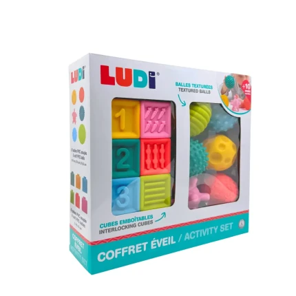 Prezentowy zestaw sensoryczny dla niemowląt z piłeczkami i klockami / LUDI