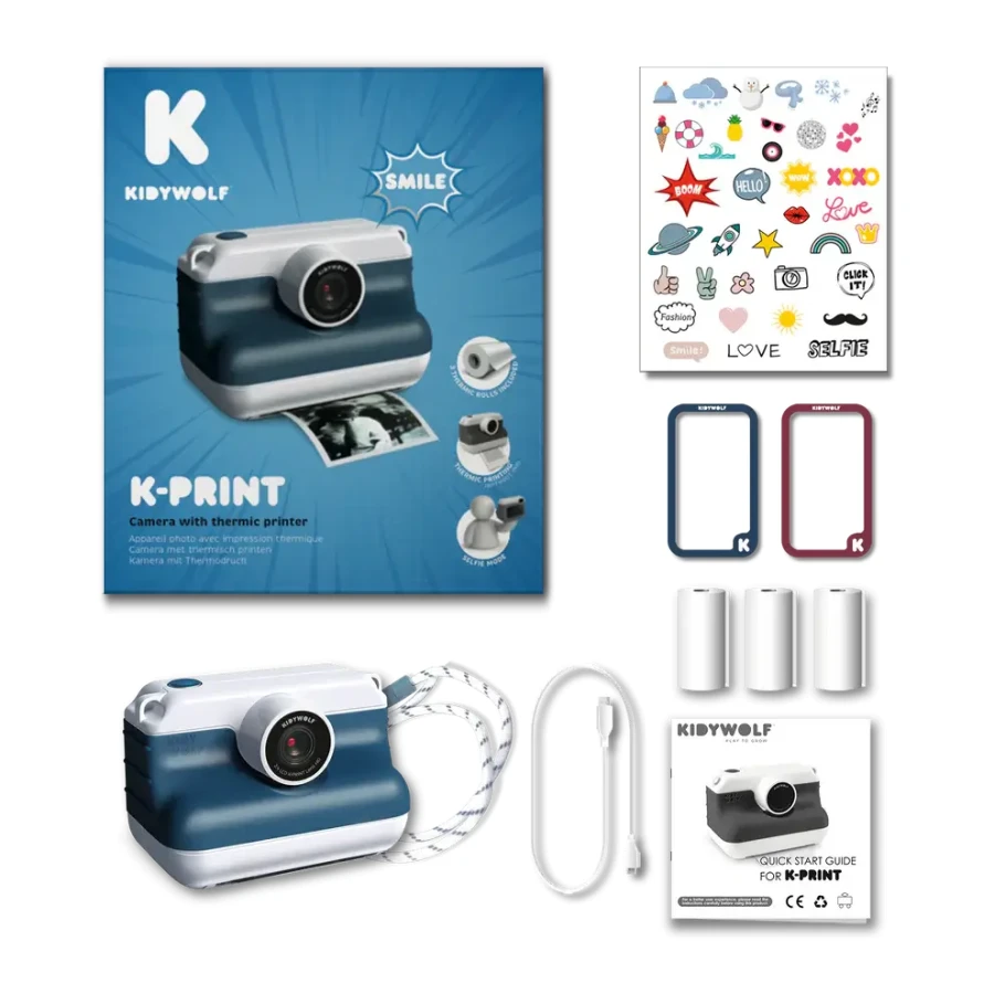 Aparat z drukarką dla dzieci K-PRINT - BLUE / Kidywolf