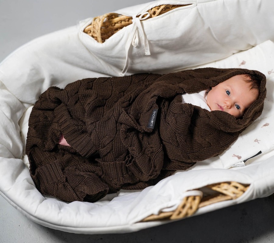 Kocyk z wełny merino - czekolada, kolekcja PREMIUM / Lullalove