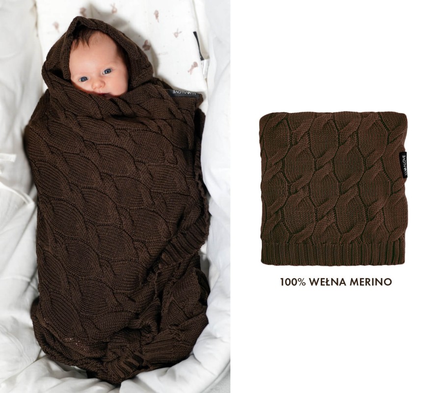 Kocyk z wełny merino - czekolada, kolekcja PREMIUM / Lullalove