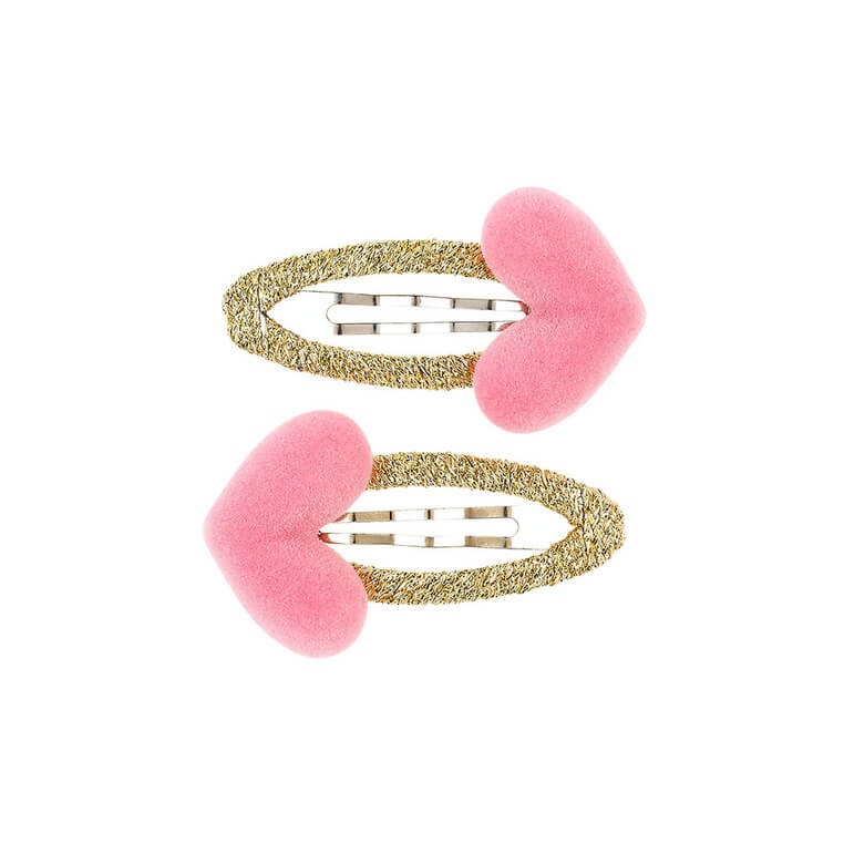 Spinki do włosów złote z różowym serduszkiem Aty, 2szt. / Souza!