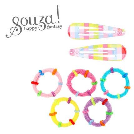 Zestaw tęczowych spinek i gumek do włosów Beryl, 7szt. / Souza!