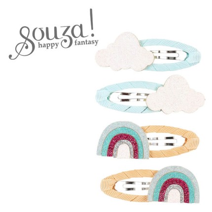 Spinki do włosów owinięte wstążką brokatowe tęcze i chmurki Yaella, 4szt. / Souza!