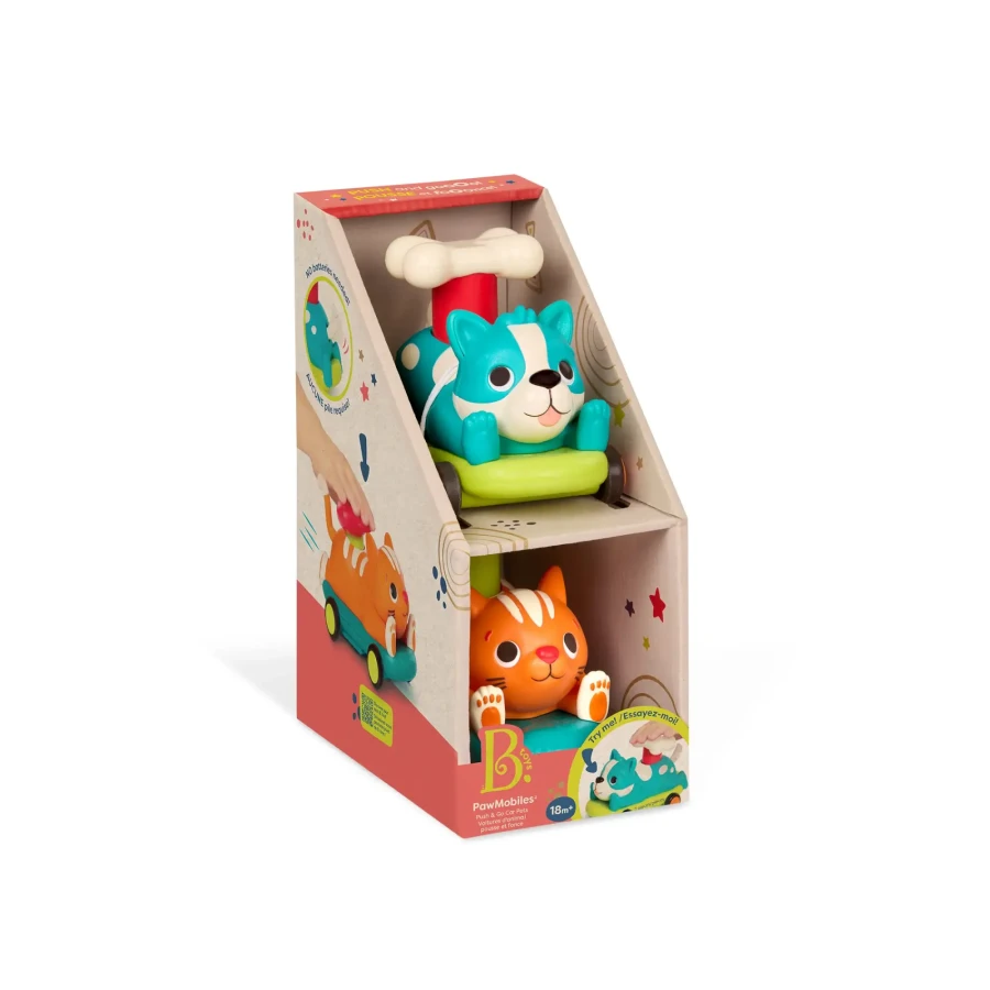 Zestaw autek PawMobiles - kot i pies z napędem push&go / B.toys