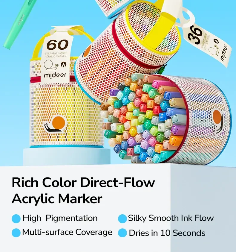 Markery akrylowe płynne z pędzelkową końcówką - 80 kolorów w tubie / Mideer