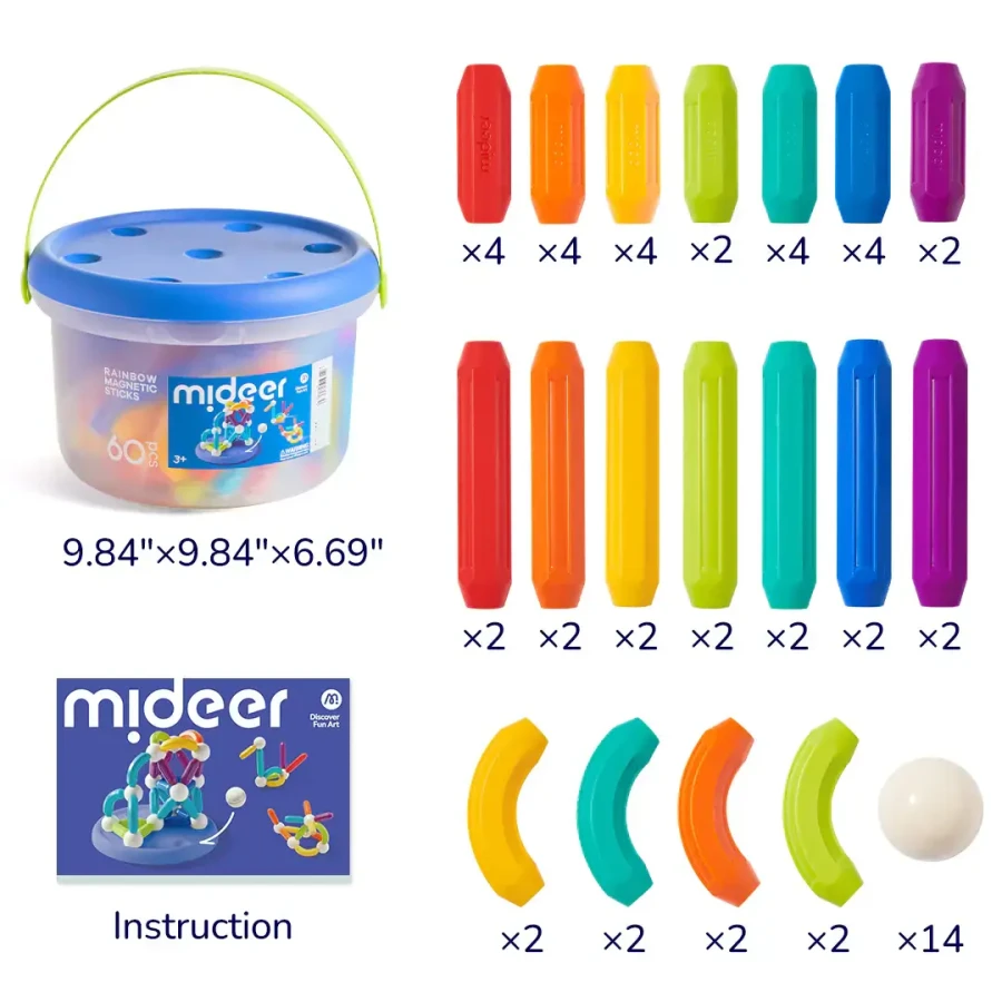 Zestaw magnetycznych pałeczek konstrukcyjnych (60 elementów) / Mideer