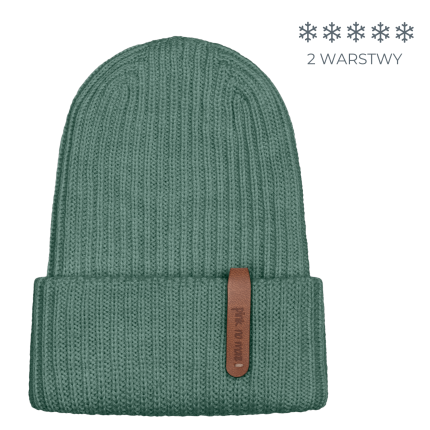 Podwójna czapka beanie z wełny merino FOREST / Pink no more