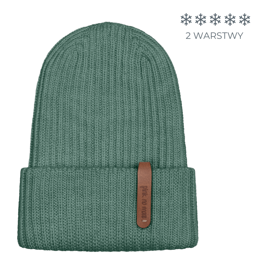 Podwójna czapka beanie z wełny merino FOREST / Pink no more