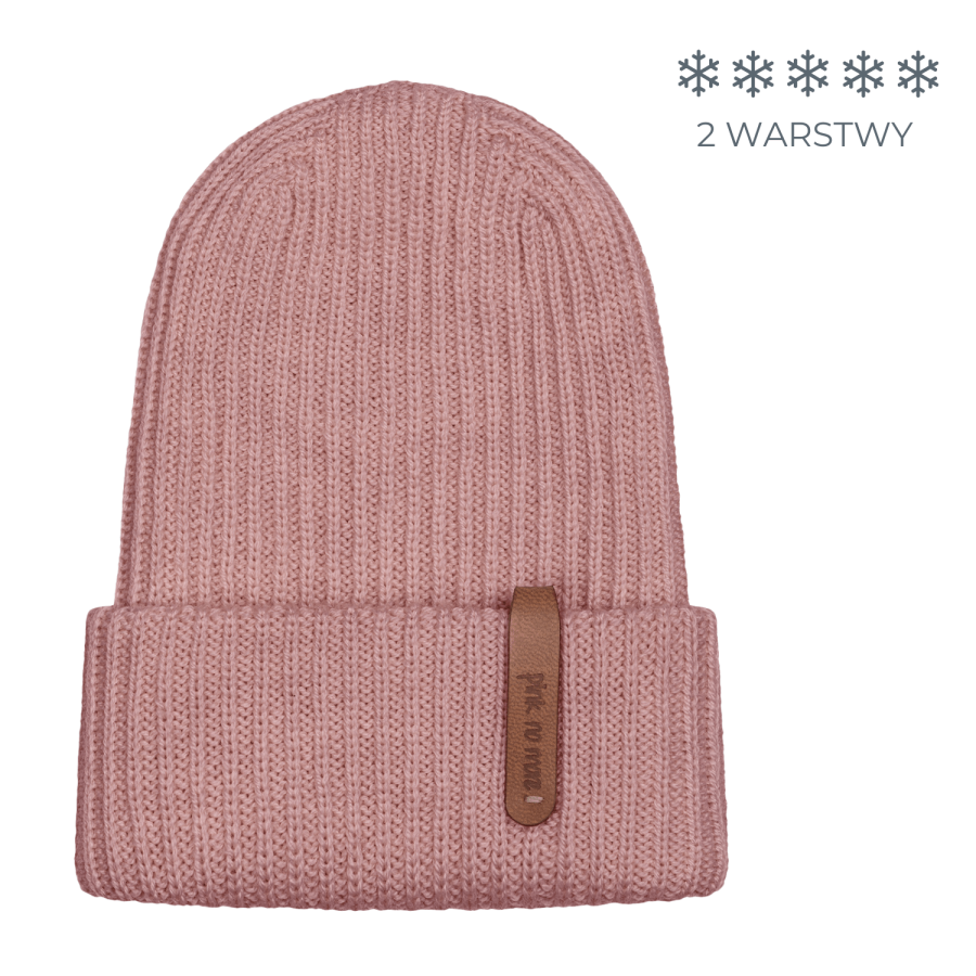 Podwójna czapka beanie z wełny merino DUSTY PINK / Pink no more