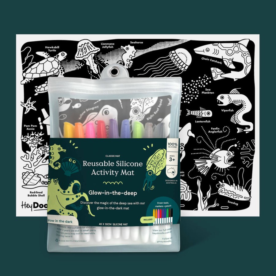 Świecąca w Ciemności Duża Mata Silikonowa do Kolorowania A3 - Morskie Głębiny / HeyDoodle