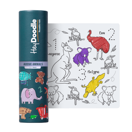 Mata Silikonowa do Kolorowania A4 - Cyferki - Zwierzęta Australii / HeyDoodle
