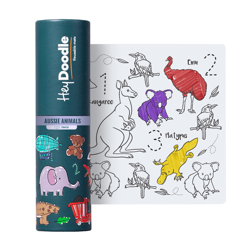Mata Silikonowa do Kolorowania A4 - Cyferki - Zwierzęta Australii / HeyDoodle