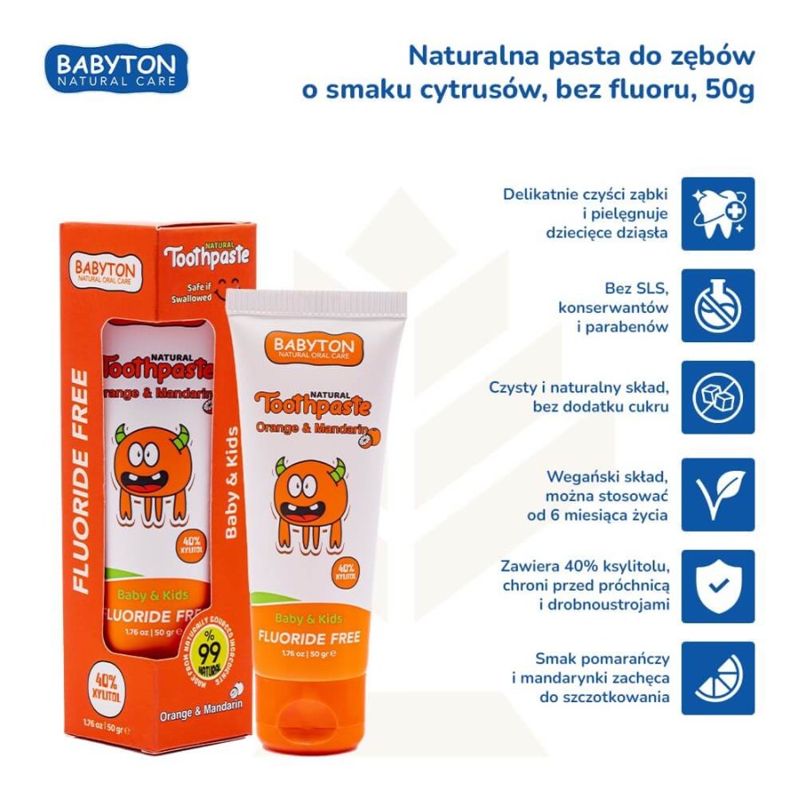 Naturalna pasta do zębów dla dzieci bez fluoru, 50g - słodkie cytrusy / Babyton