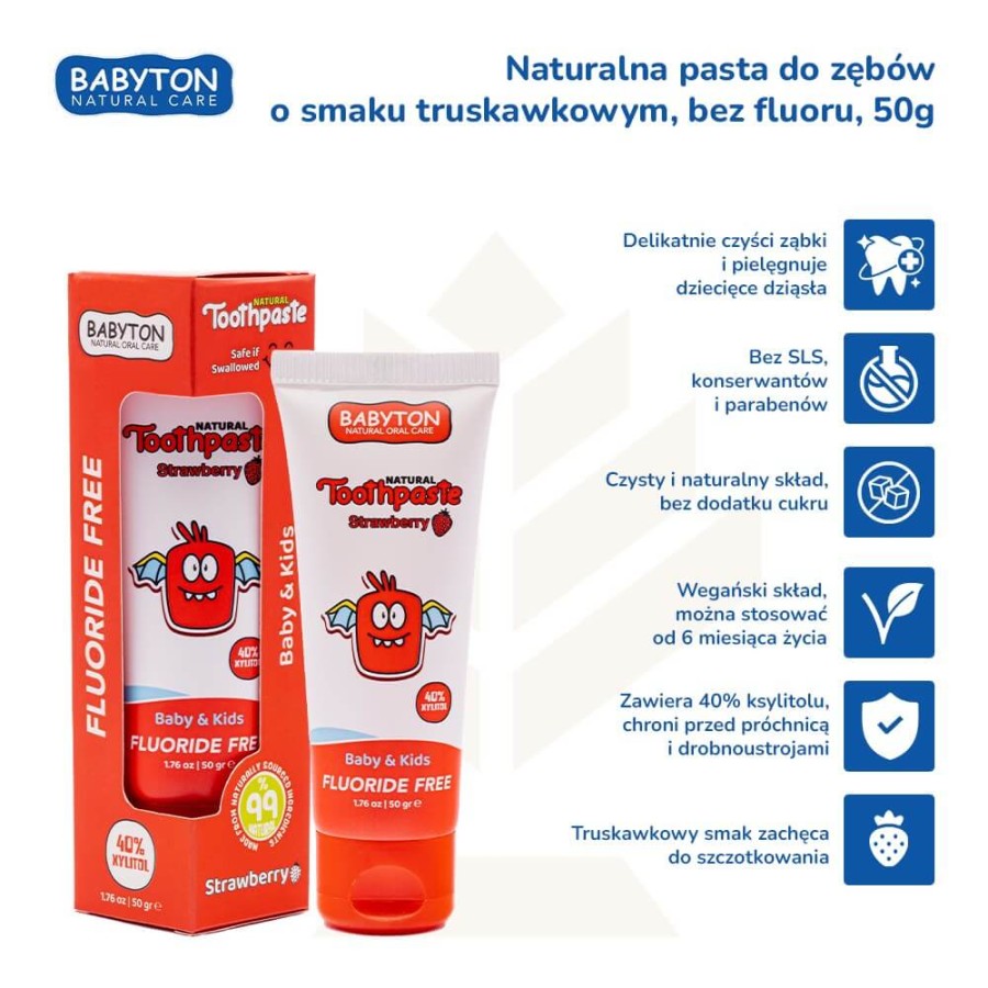 Naturalna pasta do zębów dla dzieci bez fluoru, 50g - truskawkowa / Babyton