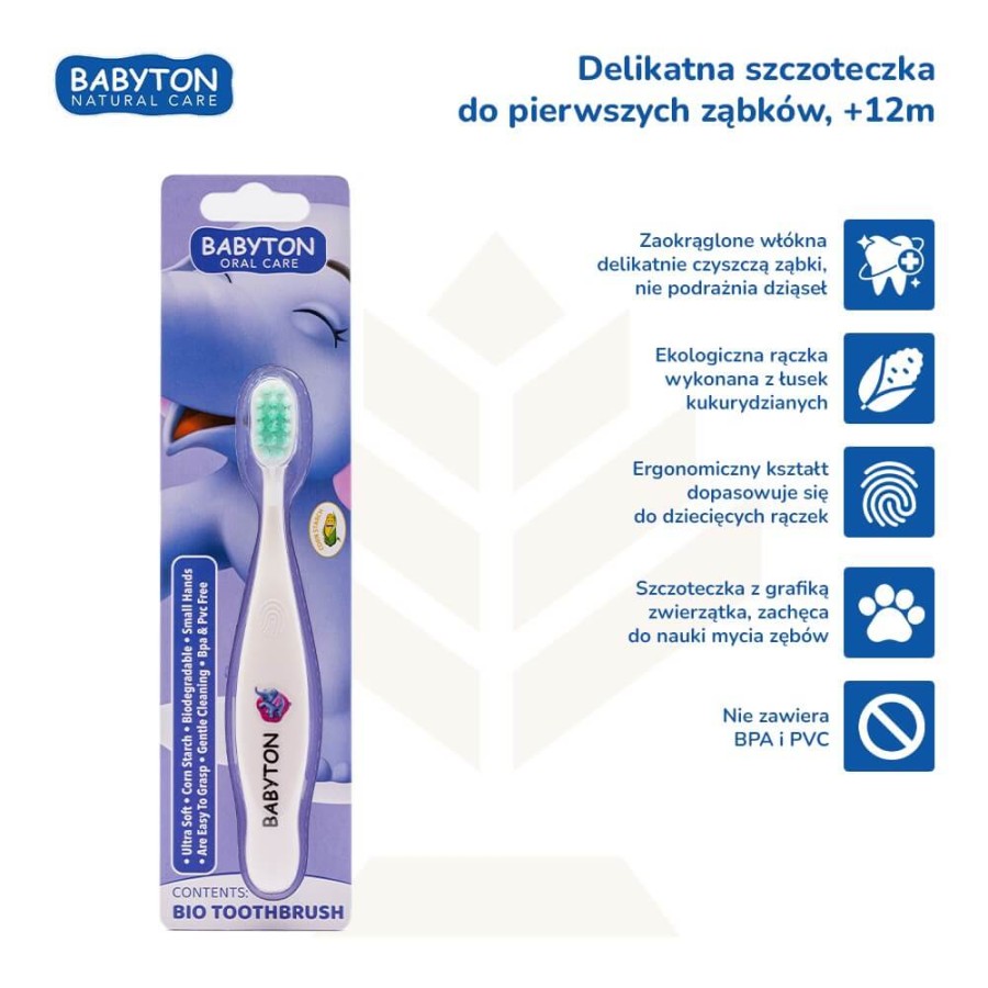 Bio Szczoteczka do zębów, 12m+, Słoń / Babyton