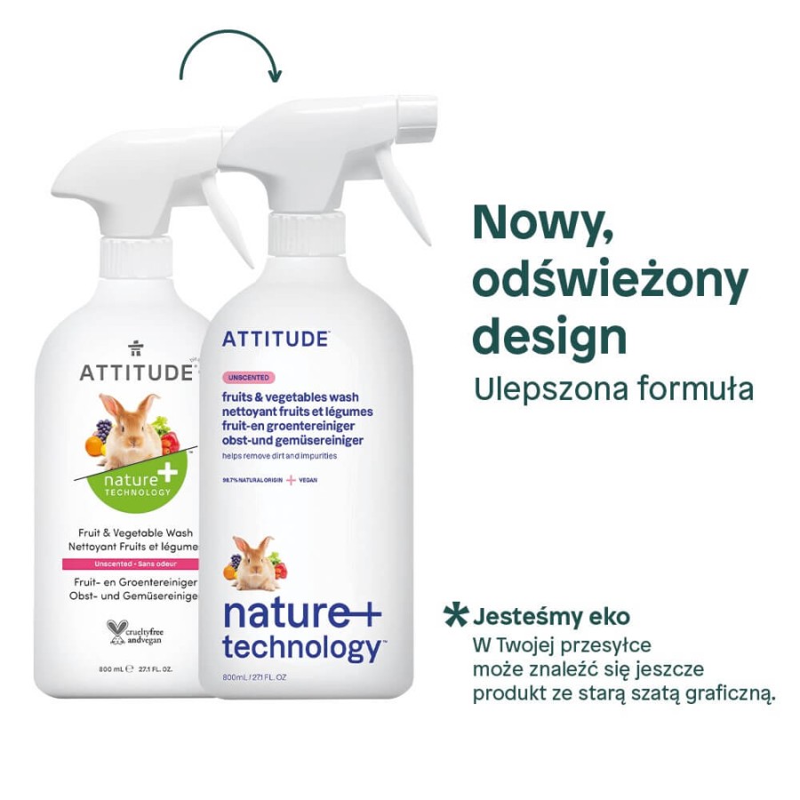 Bezzapachowy spray do mycia owoców i warzyw, 800 ml / Attitude