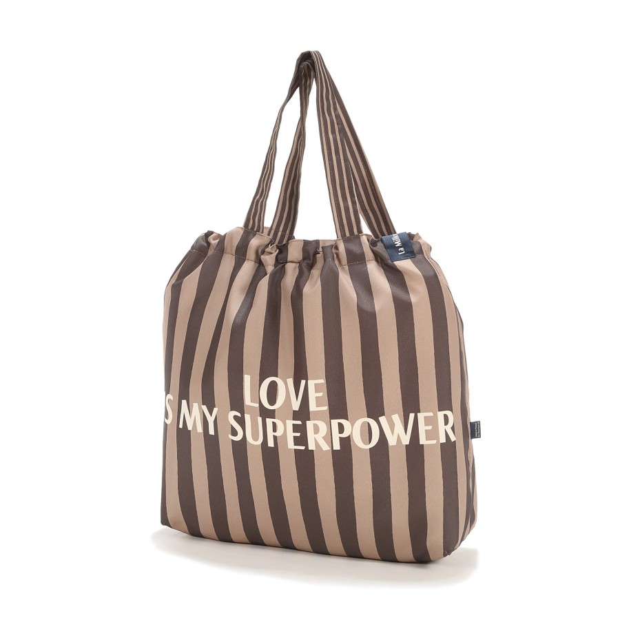 Shopper Bag z kieszonką HYGGE - STRIPES BROWN / La Millou