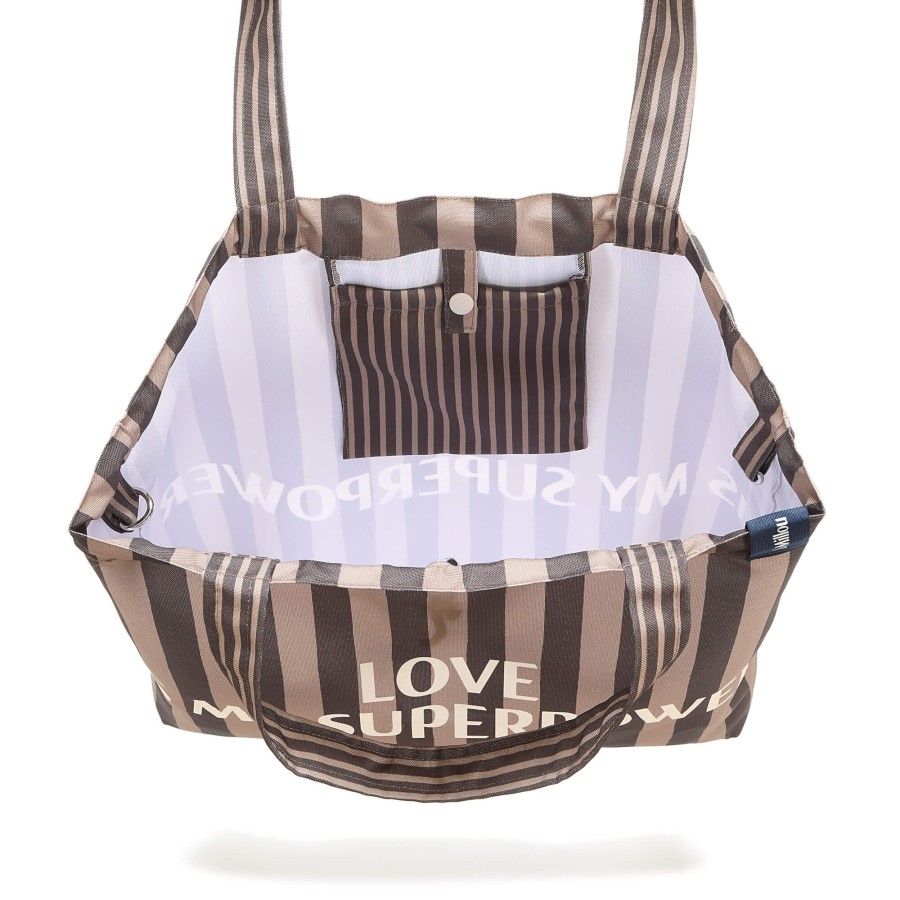 Shopper Bag z kieszonką HYGGE - STRIPES BROWN / La Millou