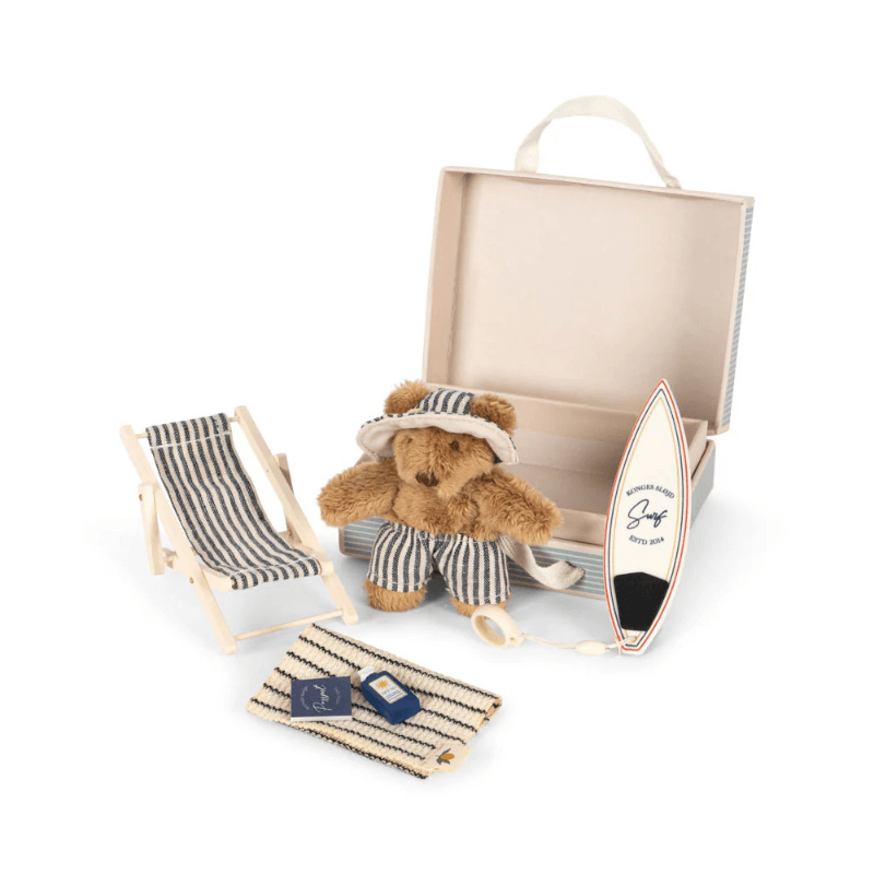 Pluszowy Miś podróżnik w pudełku - blue stripe / Konges Slojd