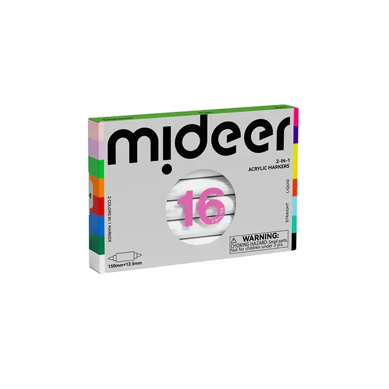 Markery akrylowe dwustronne 2w1 - 16 kolory / Mideer