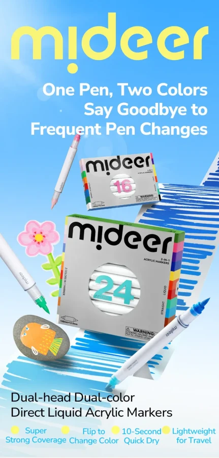 Markery akrylowe dwustronne 2w1 - 16 kolory / Mideer