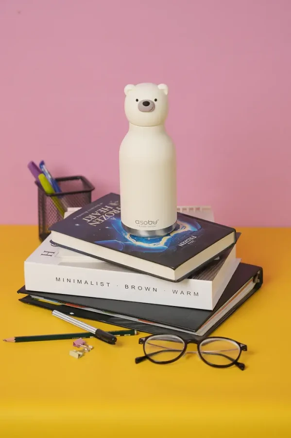 Butelka termiczna ze słomką Bestie, 460 ml - Niedźwiedź polarny / Asobu