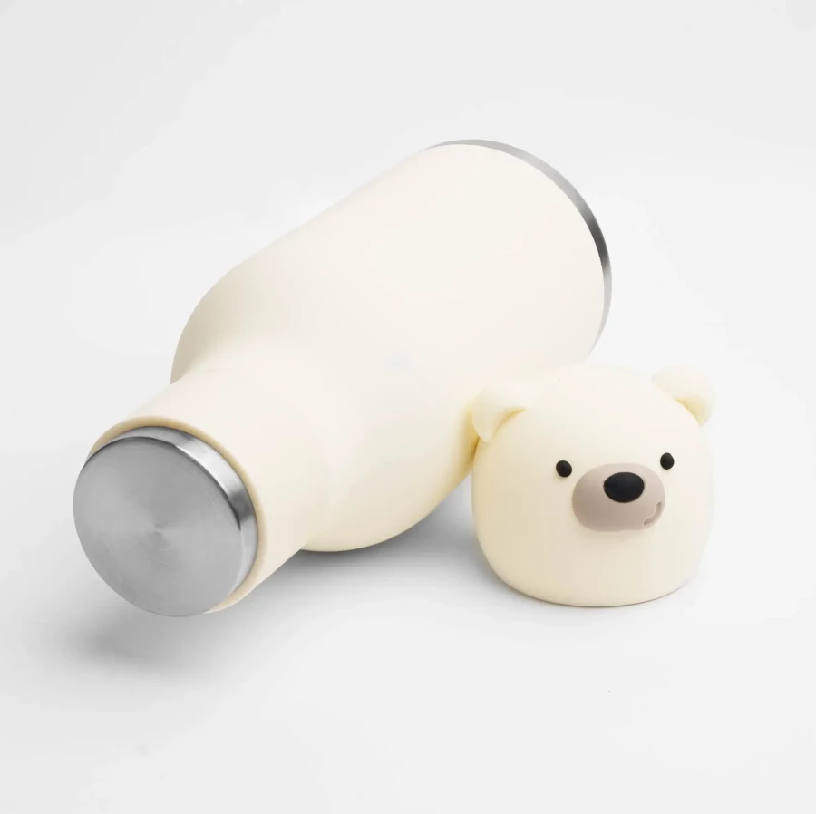 Butelka termiczna ze słomką Bestie, 460 ml - Niedźwiedź polarny / Asobu