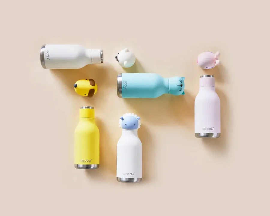 Butelka termiczna ze słomką Bestie, 460 ml - Niedźwiedź polarny / Asobu