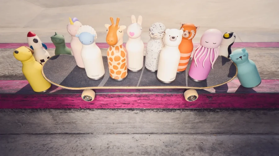 Butelka termiczna ze słomką Bestie, 460 ml - Niedźwiedź polarny / Asobu