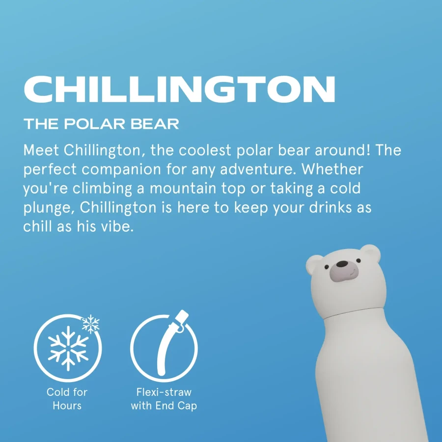 Butelka termiczna ze słomką Bestie, 460 ml - Niedźwiedź polarny / Asobu