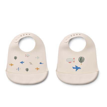 Silikonowy śliniak z kieszonką Tilda 2-pak - Aviator, ecru / Liewood