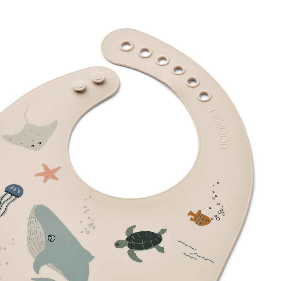 Silikonowy śliniak z kieszonką Tilda 2-pak - Sea creature, Sandy / Liewood