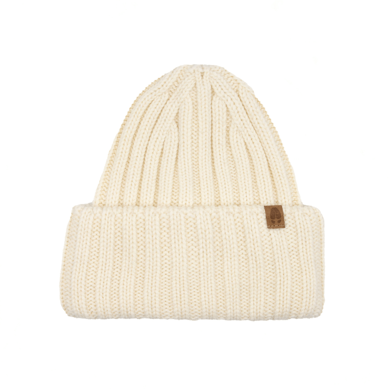 Czapka w prążek 100% wełny merino Rosomak - kremowy / Kopyto
